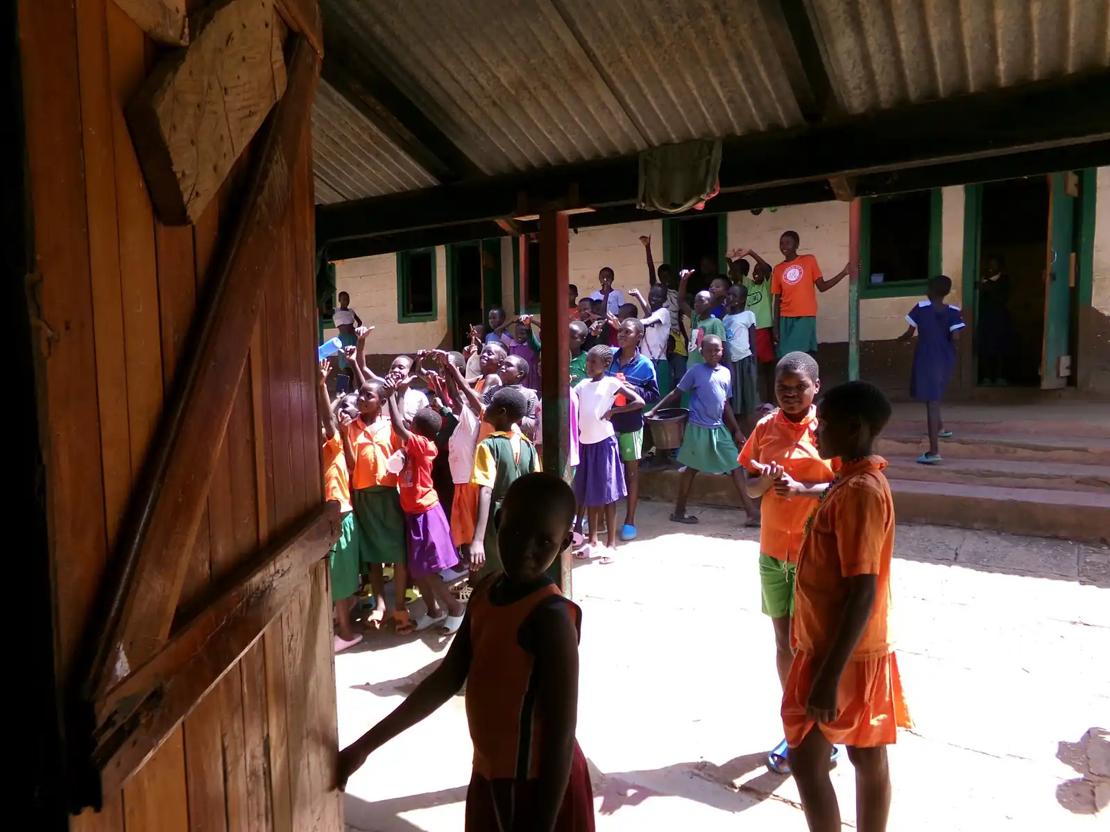 Pupils crossing the courtyard between classes