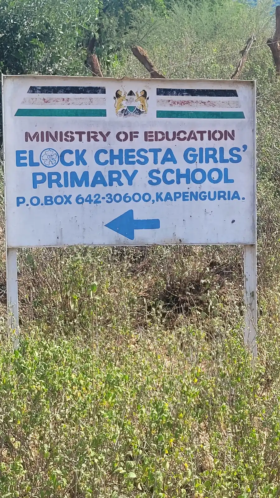 Ministry of Education signboard for Elock Chesta Girls’ Primary School, Kapenguria